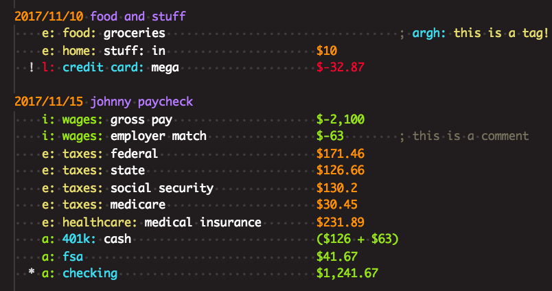 ledger file with syntax highlighting