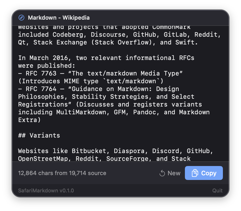 SafariMarkdown screenshot
