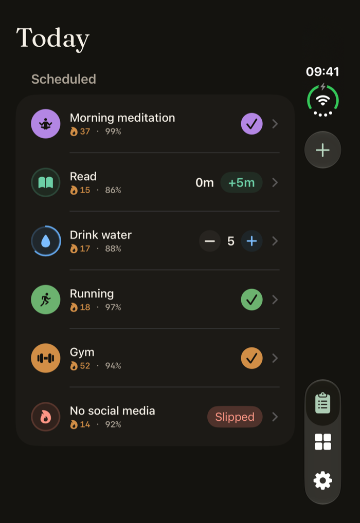 Today view in dark mode on iPhone Duo