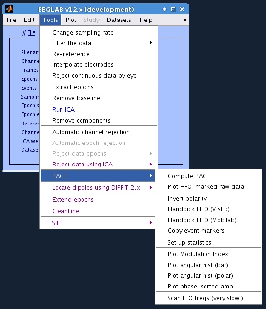 thumb|400px|Figure 1. PACT Seen from EEGLAB main GUI.