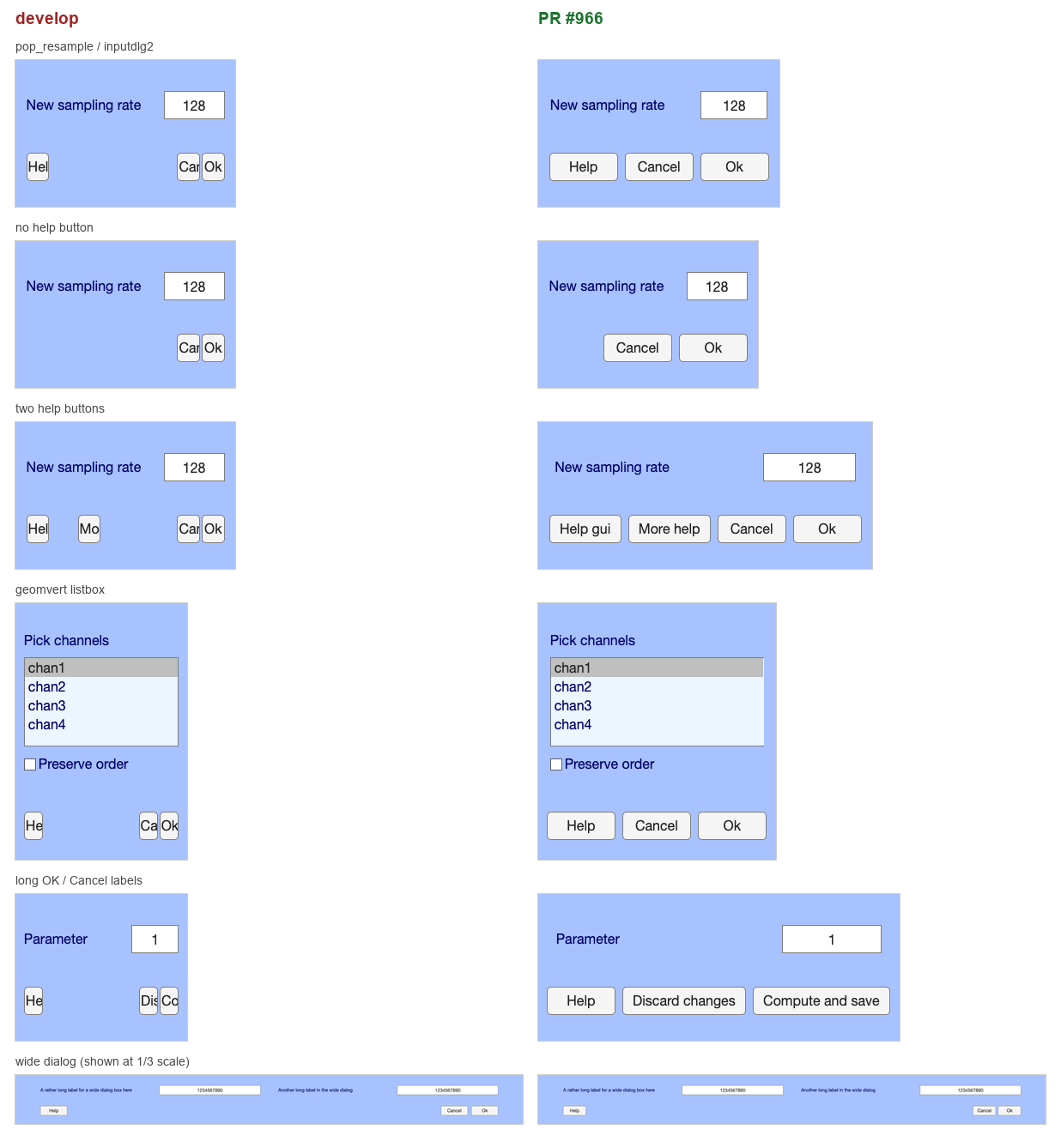 inputgui bottom buttons, develop versus this branch, six layouts