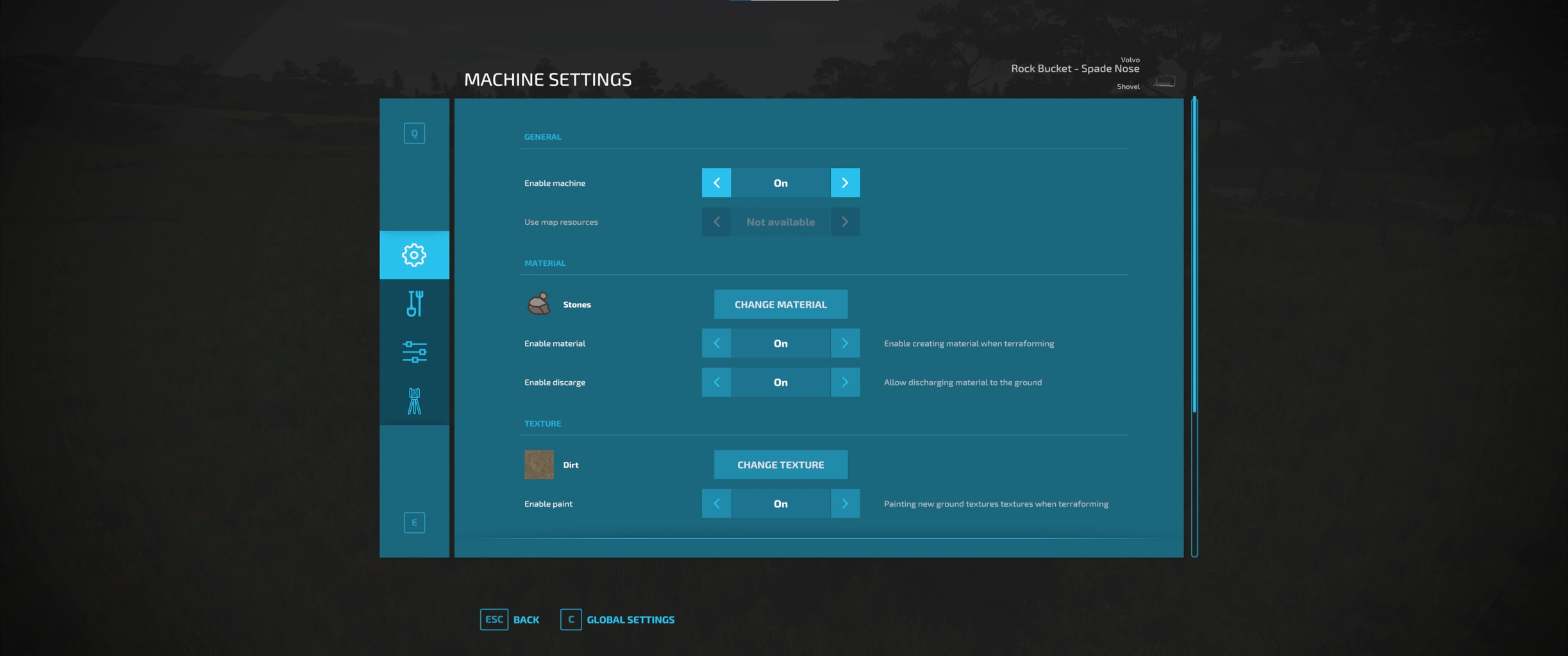 Machine settings