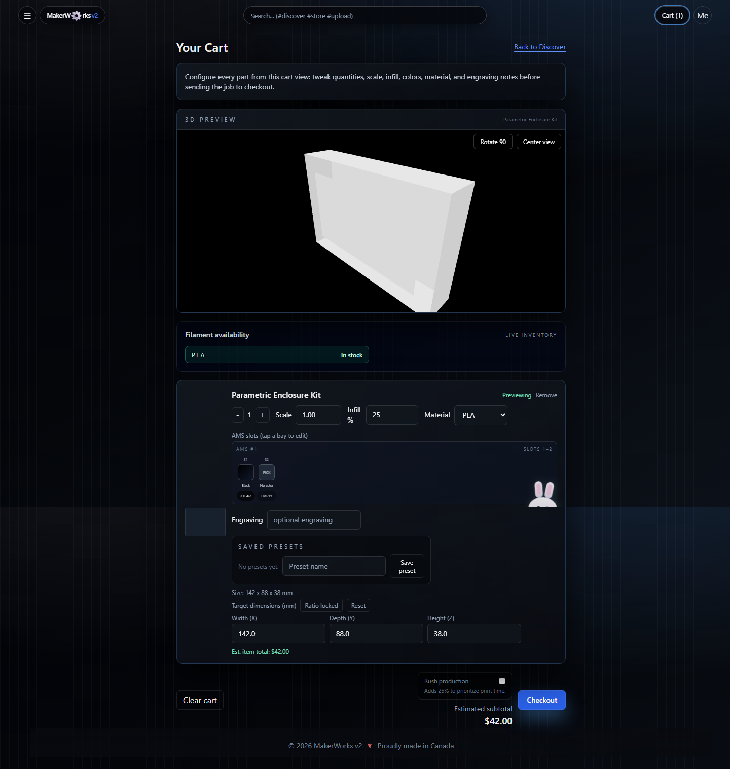MakerWorks cart quote configurator