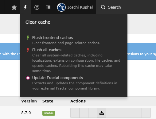 Cache menu pulldown extension