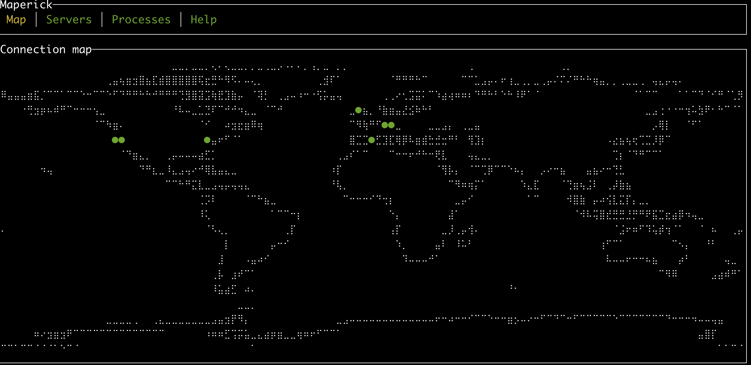 Map view showing TCP connections on a world map