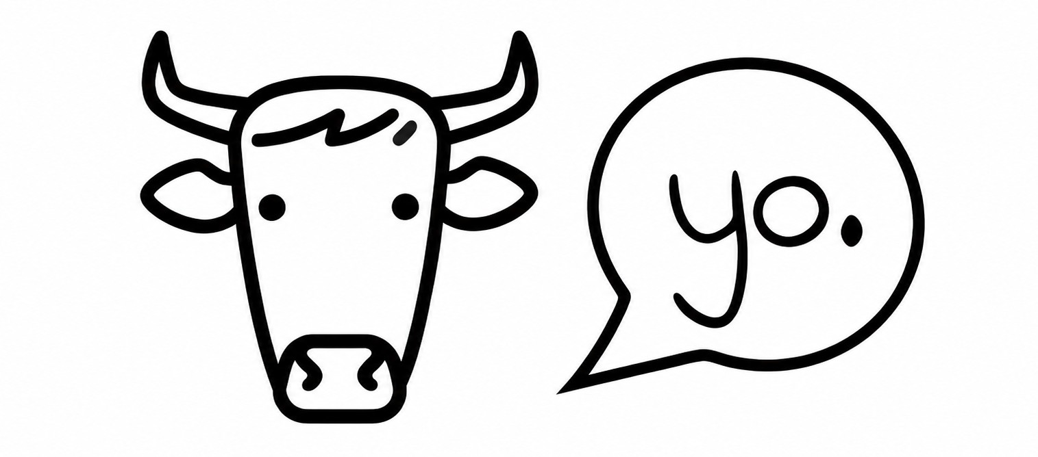 cowyo logo: a cow beside a speech bubble saying yo