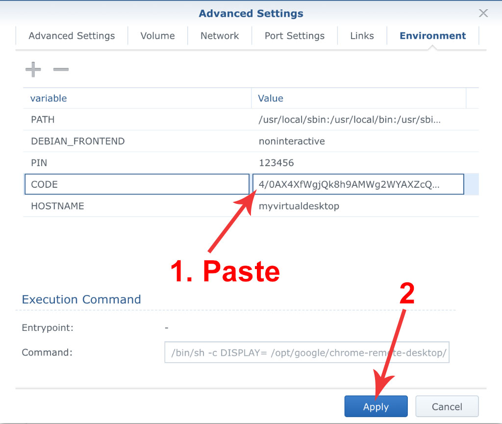 Advanced Settings window