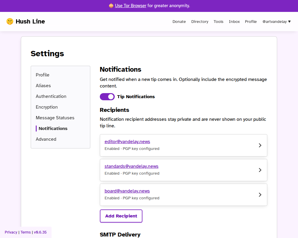 Multiple Notification Recipients Screenshot