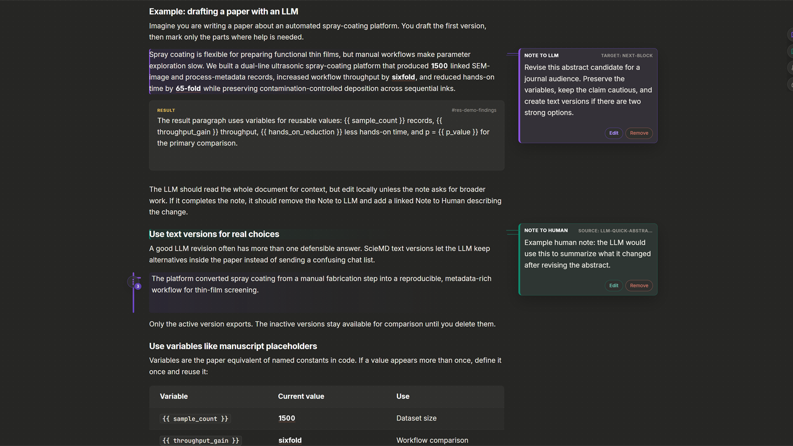 ScieMD human visual editing in dark mode