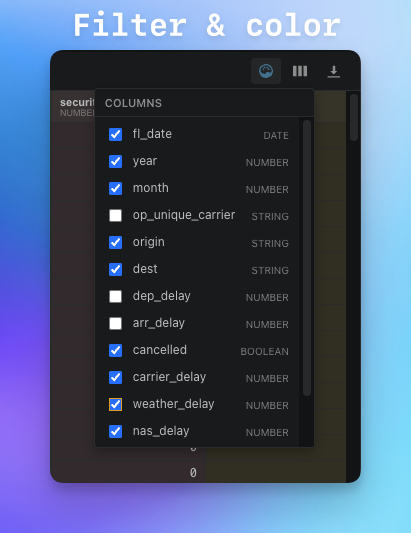 Filter and color columns