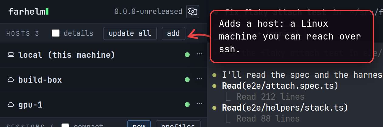 The add button at the top of the host list.