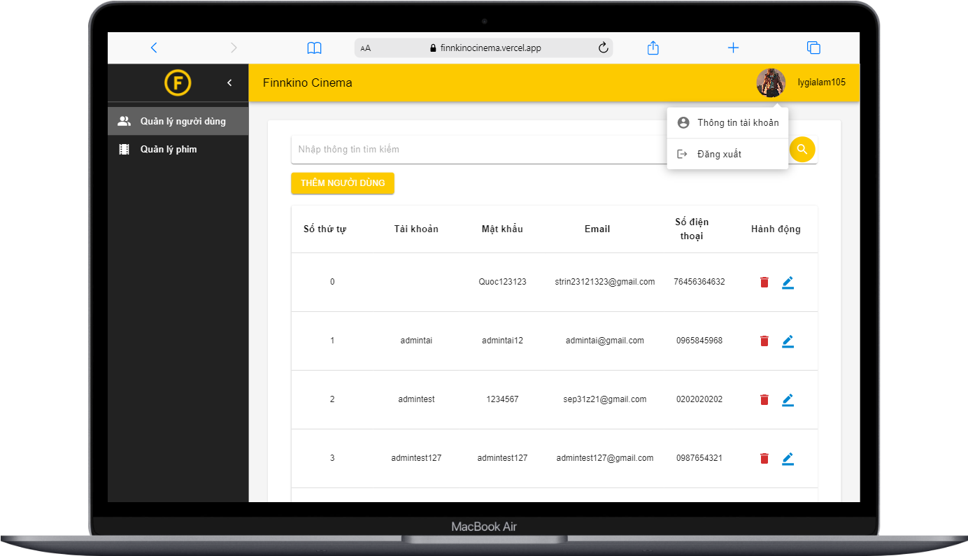 finnkino user management laptop