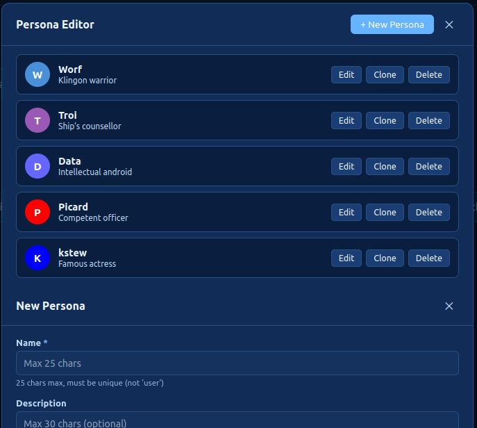 Personas editor