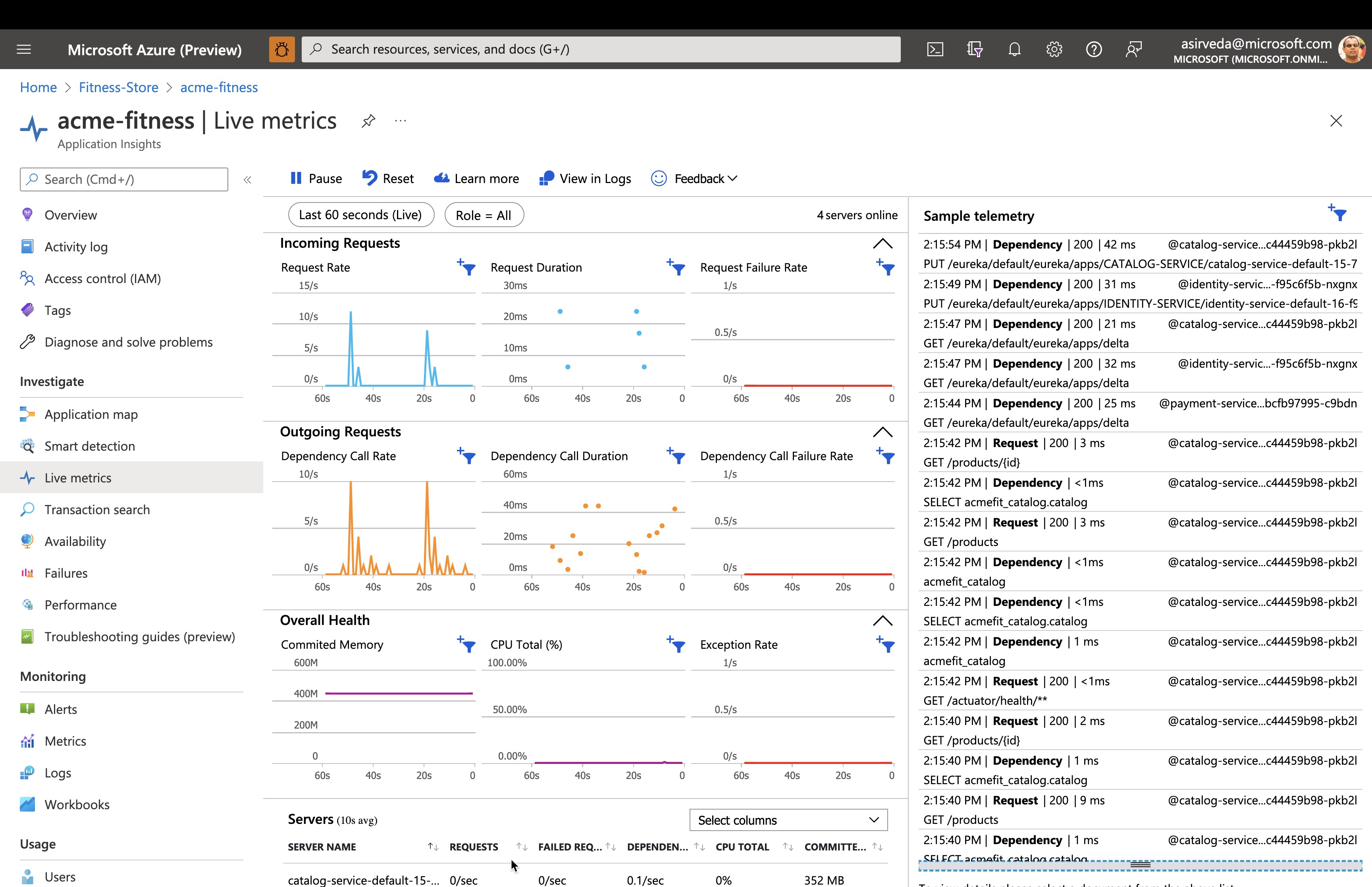 An image showing the live metrics of all applications