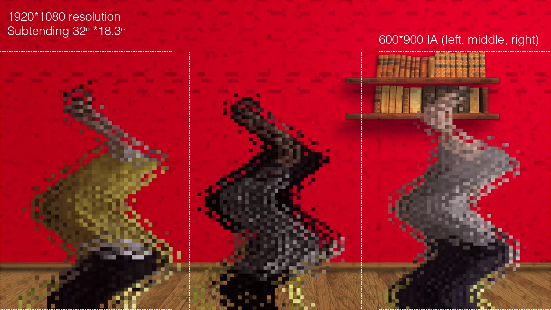 Image from the NSP task, showing a pixelated video of the 3 actors.