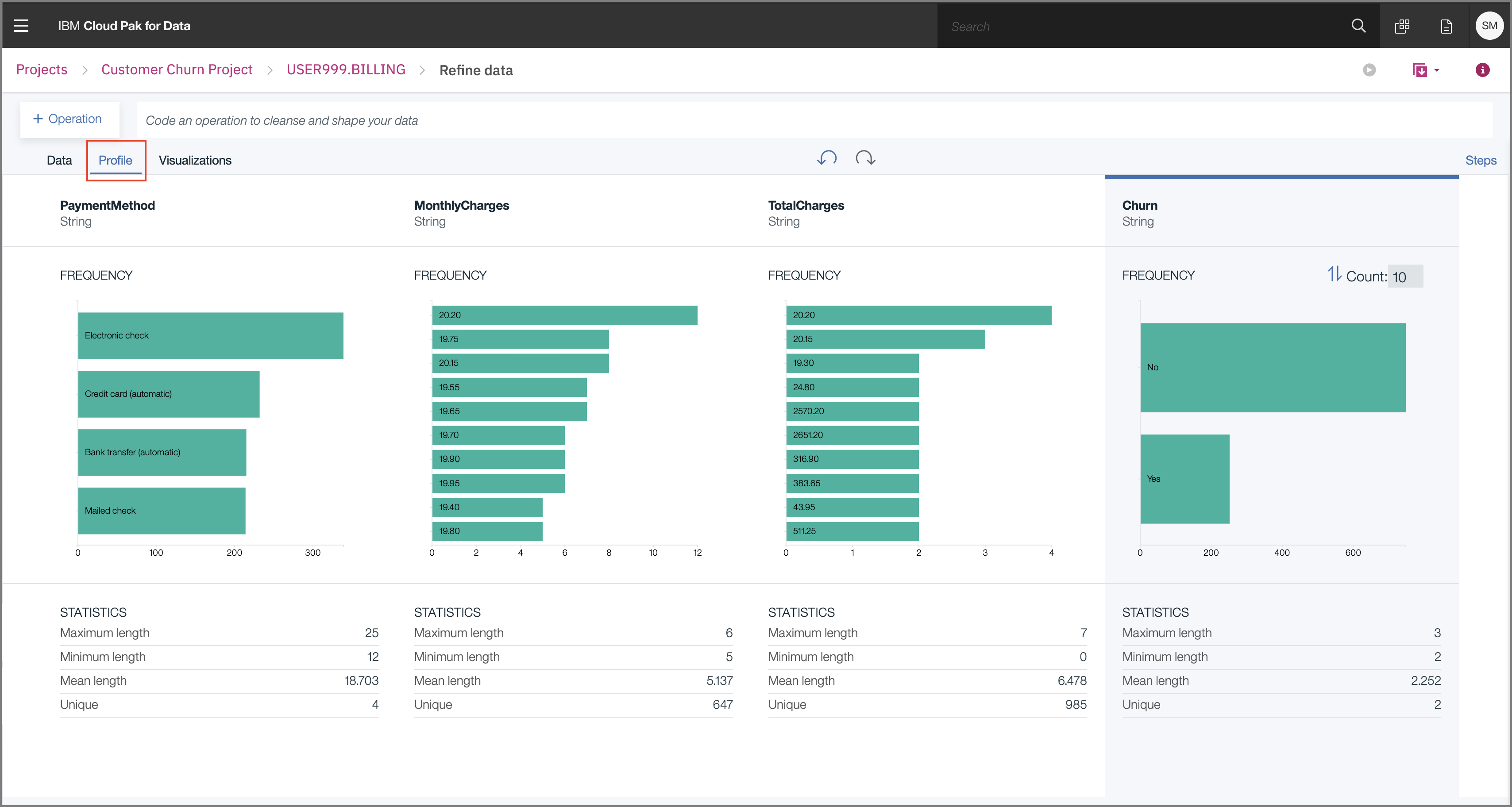 Data Refinery Profile tab