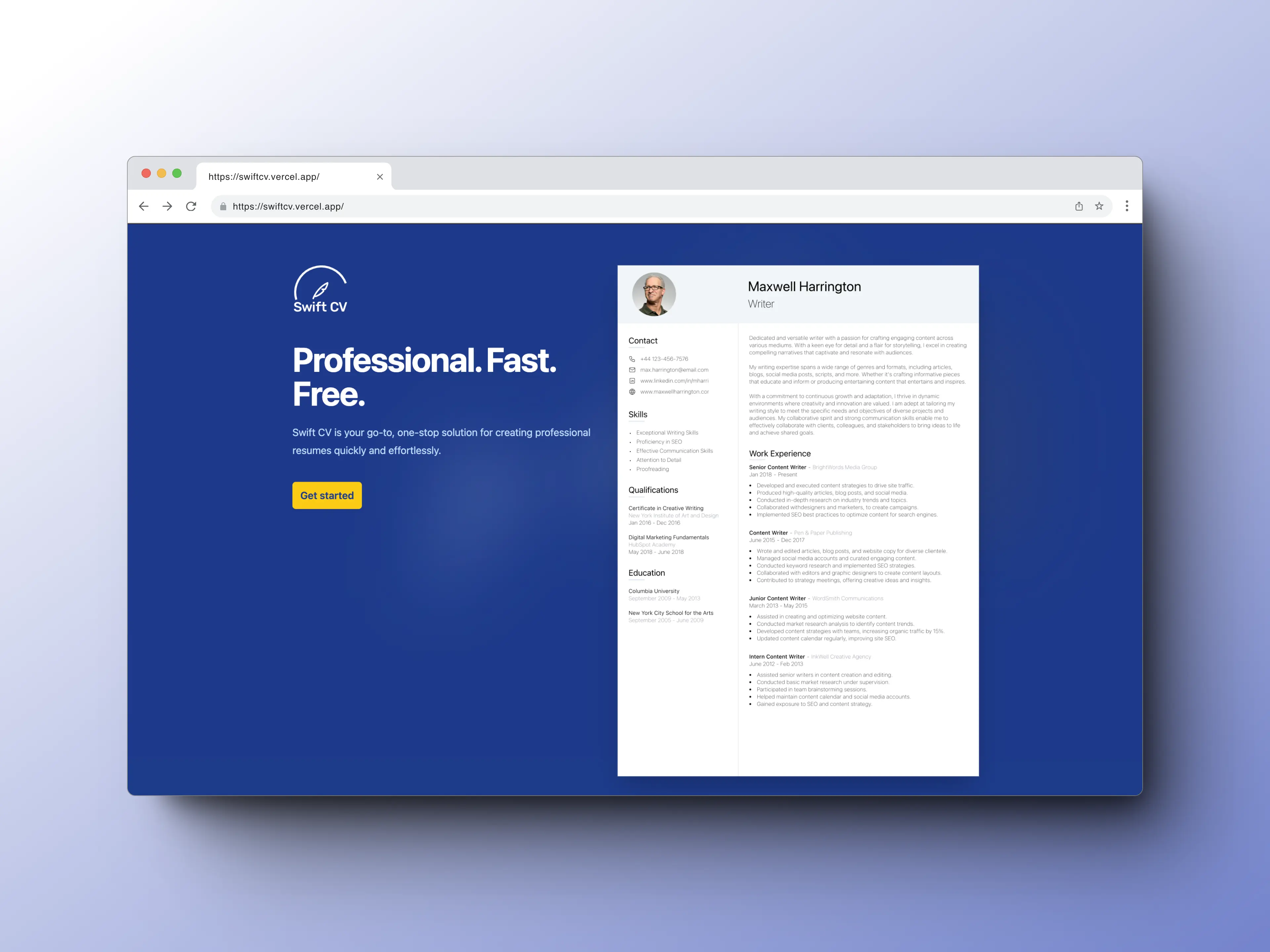 Screenshot of landing page design