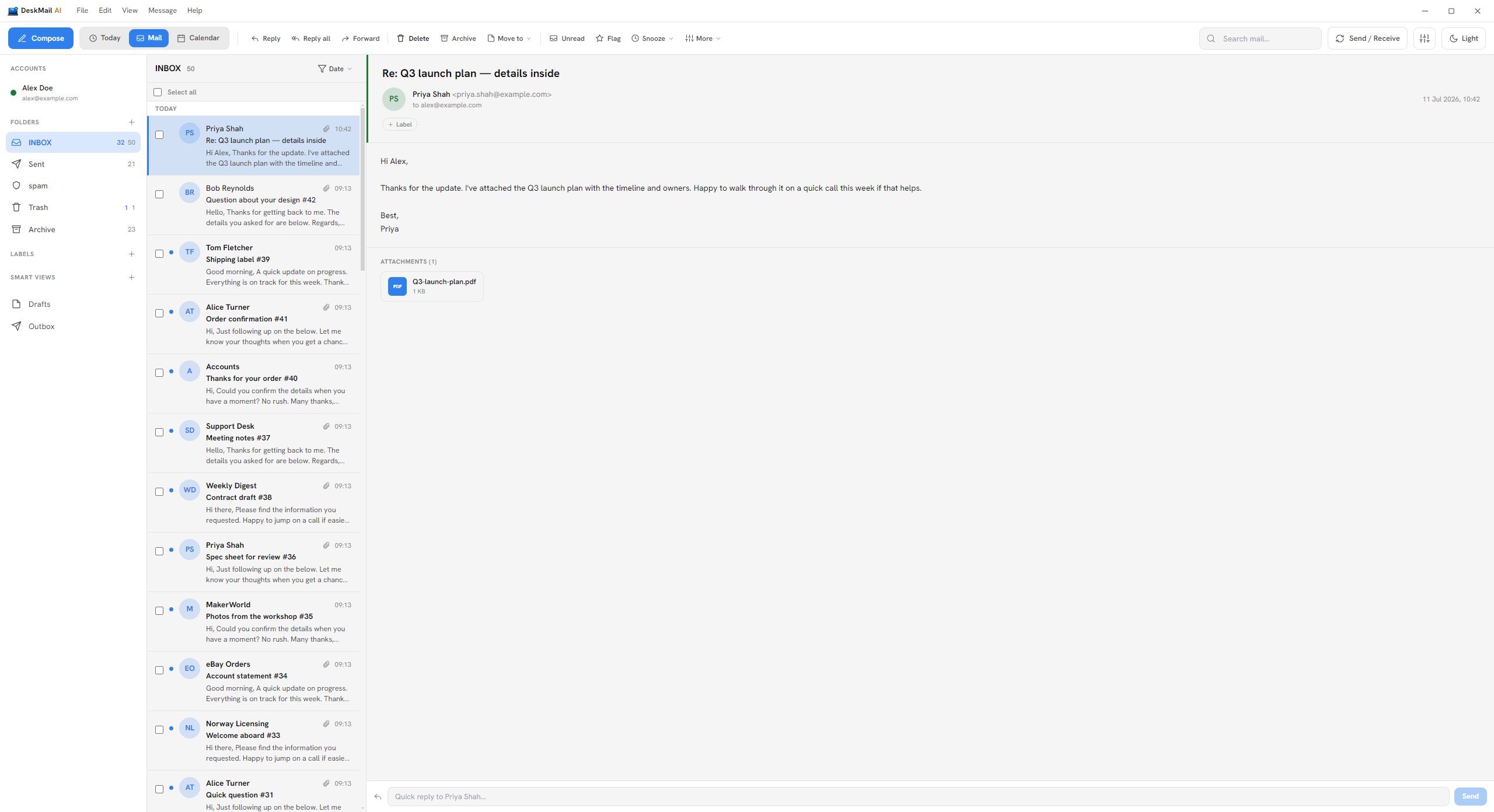 DeskMail AI main window