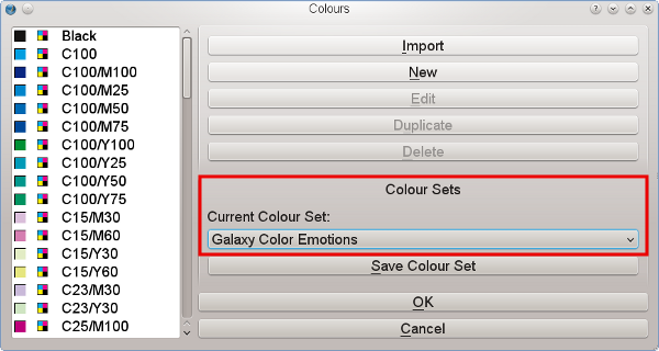 Selecting the Galaxy Color Emotions palette