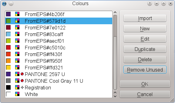 Colors imported from an EPS file