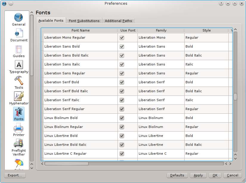 Available Fonts and Embedding Preferences