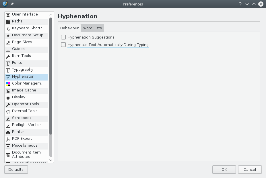 Hyphenator Settings Dialog