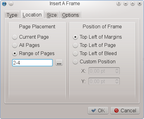 The &ldquo;Insert Frame&rdquo; dialog, tab 1