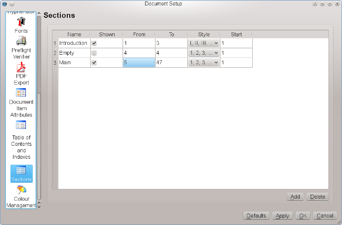 Numbering sections