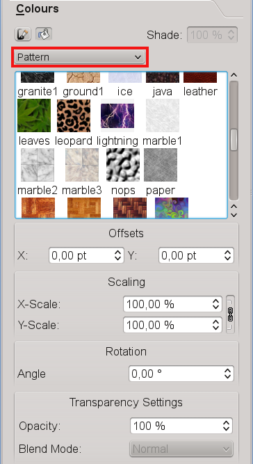 Patterns in the Colors tab of the Properties Palette