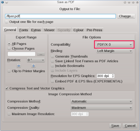 PDF Create Dialog General Tab