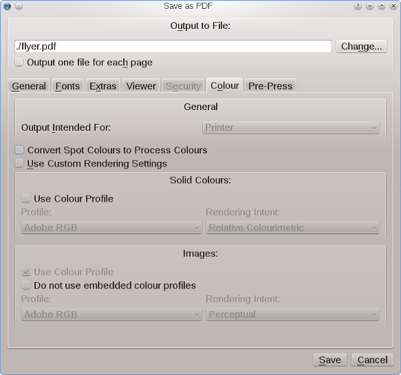 PDF Create Dialog Color Tab