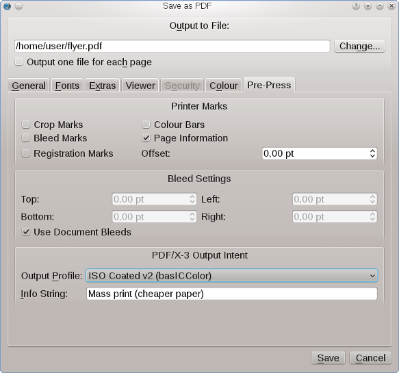PDF Create Dialog 
PDF/X-3 Tab