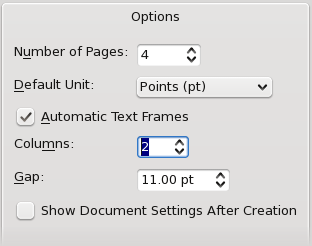 Options in New Document Dialog