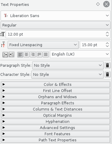 Text Properties Palette