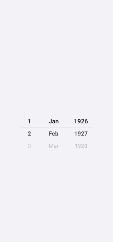 DateDrumPicker preview — day, month, year columns