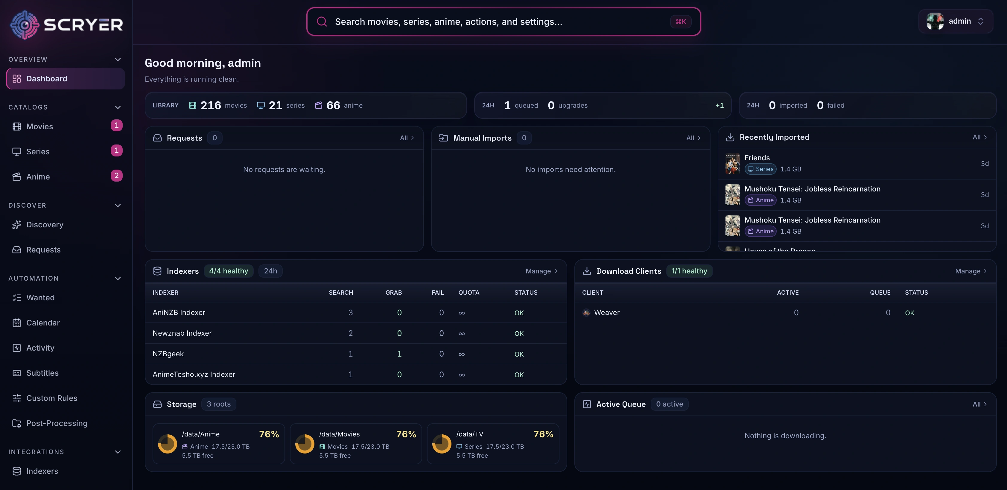 Scryer dashboard