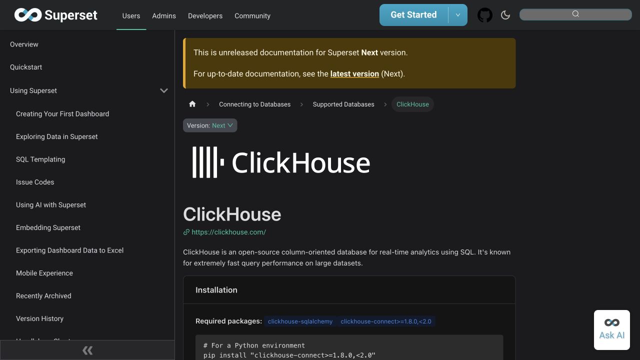 Updated ClickHouse guide in dark mode