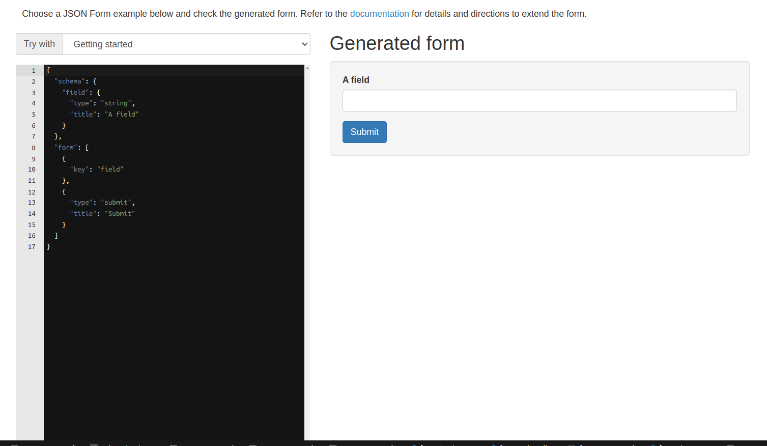 jsonform playground main page