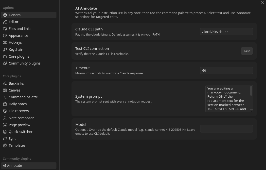 Settings example