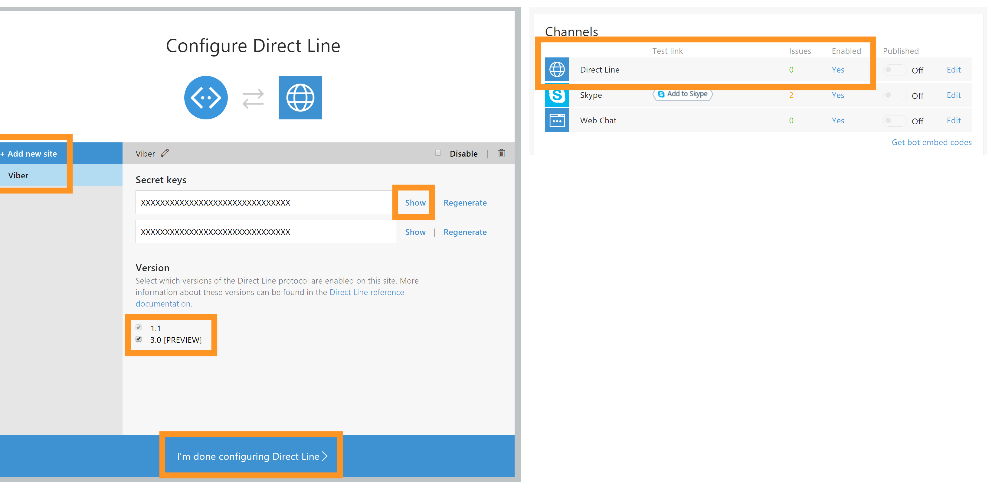 How to enable and configure the Direct Line channel for your MBF bot - 01