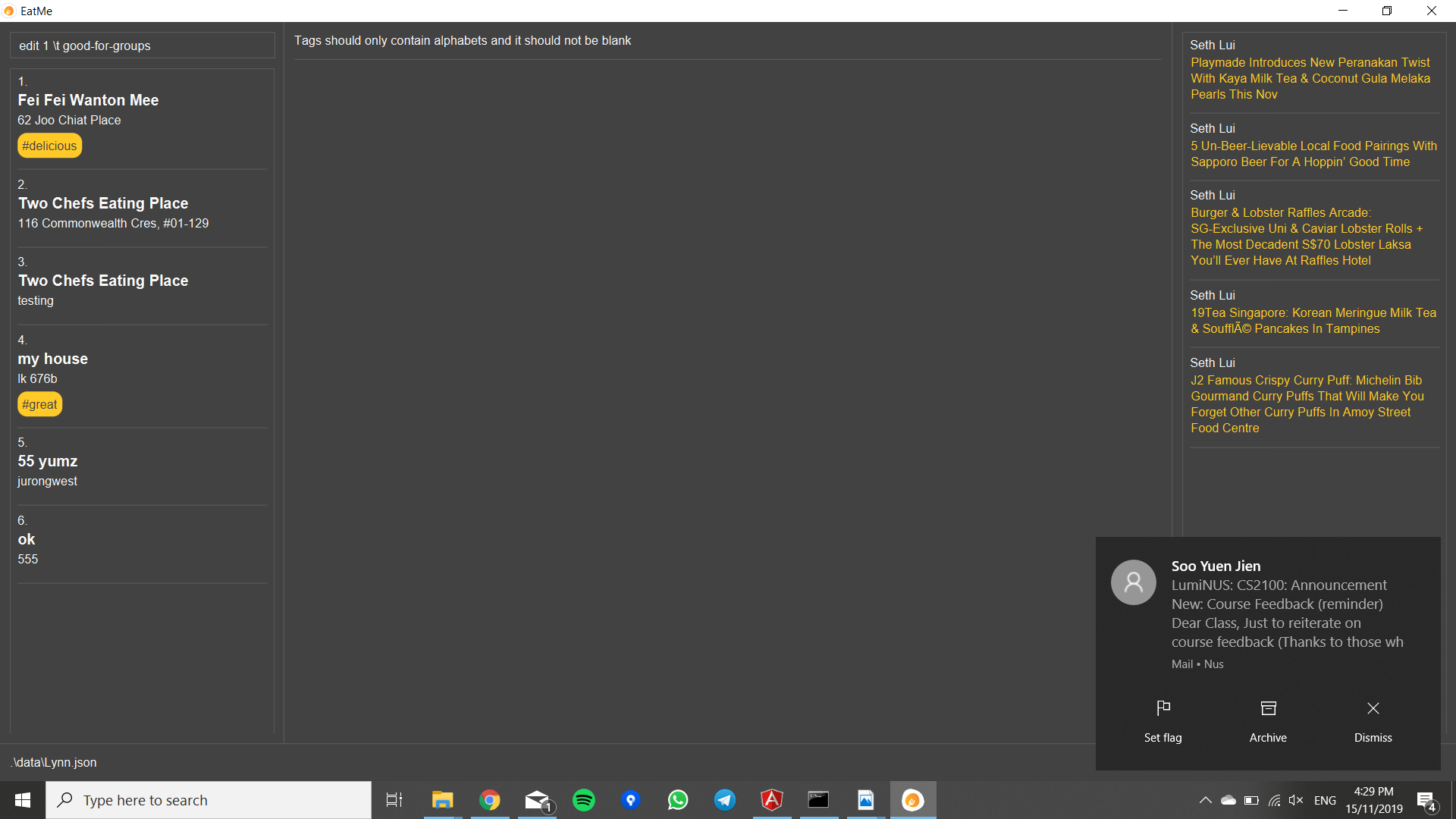 Cannot edit the inputted eatery · Issue #2 · seahlynn/pe · GitHub