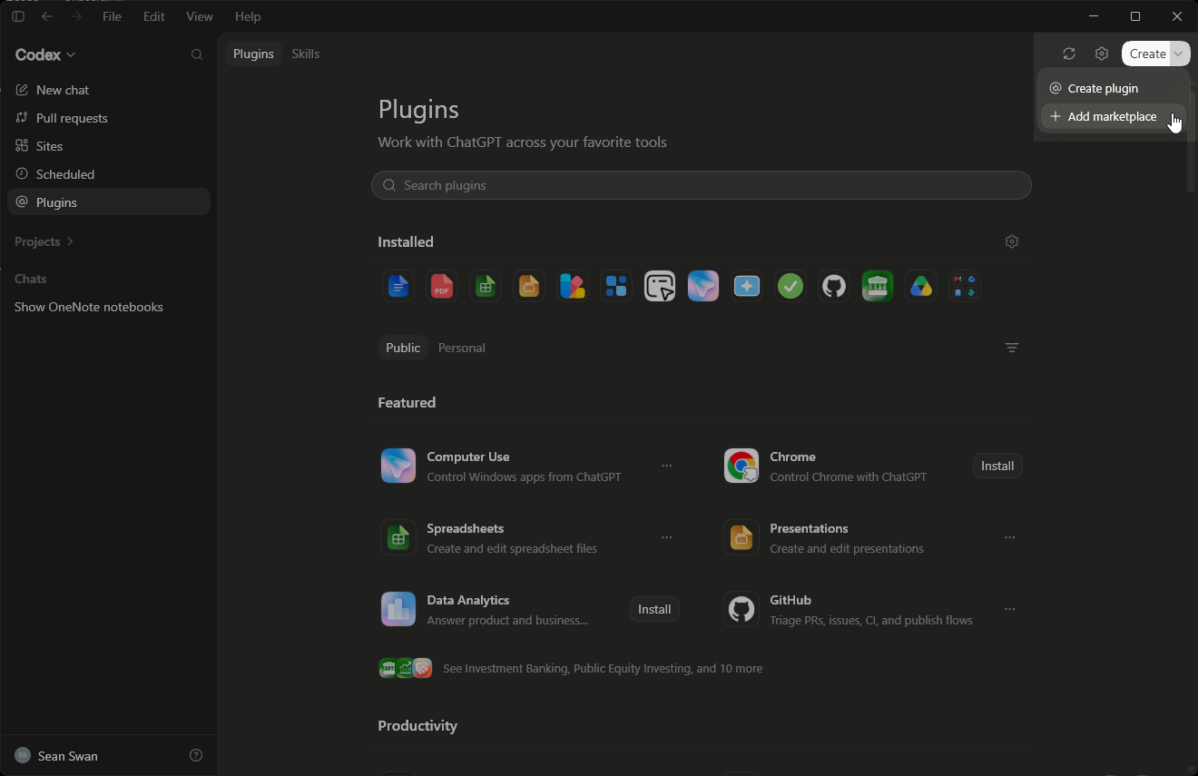 Select Add marketplace from the Create menu