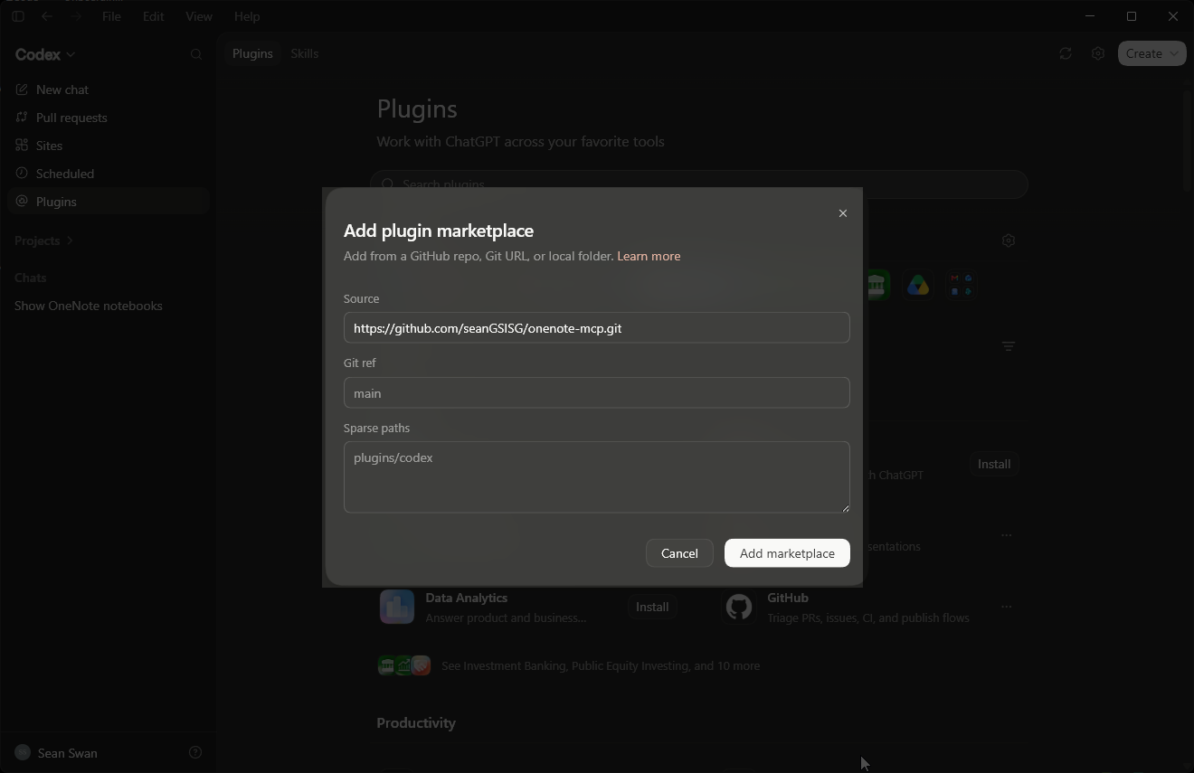 Enter the OneNote marketplace repository