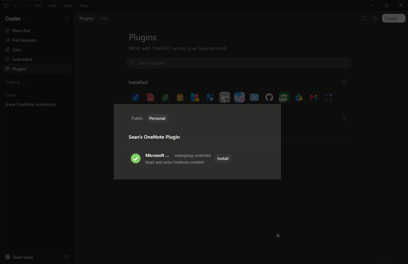 Install Microsoft OneNote from the Personal marketplace tab