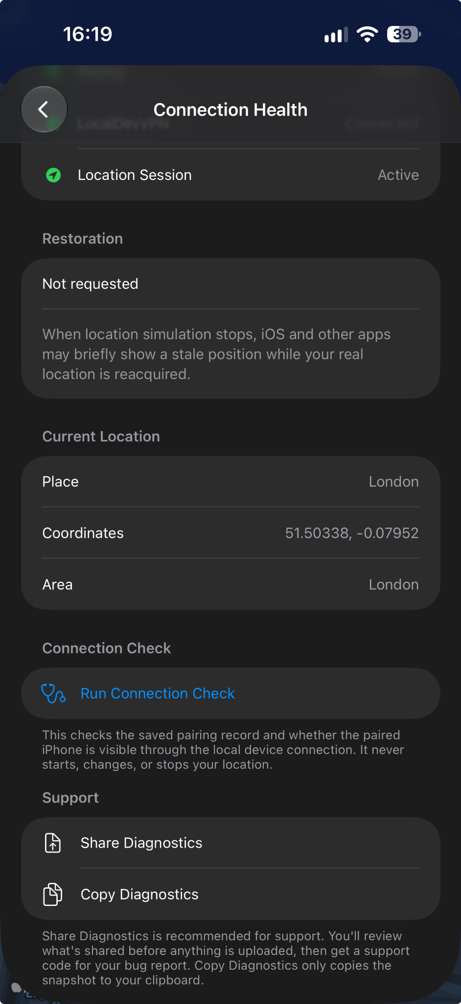 Connection Health and Manual Diagnostics