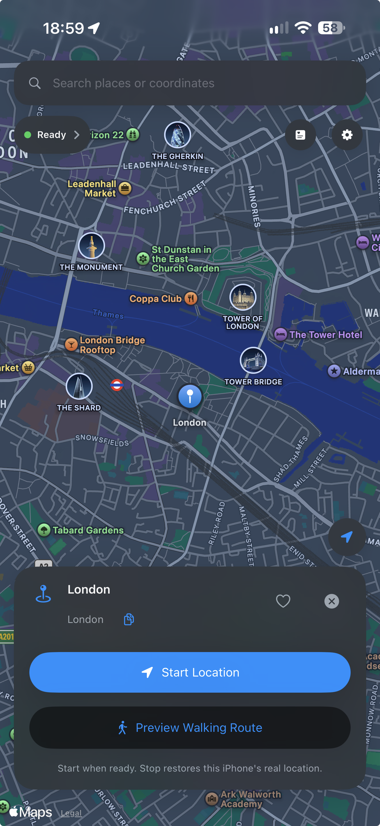 Selecting a fixed location in London