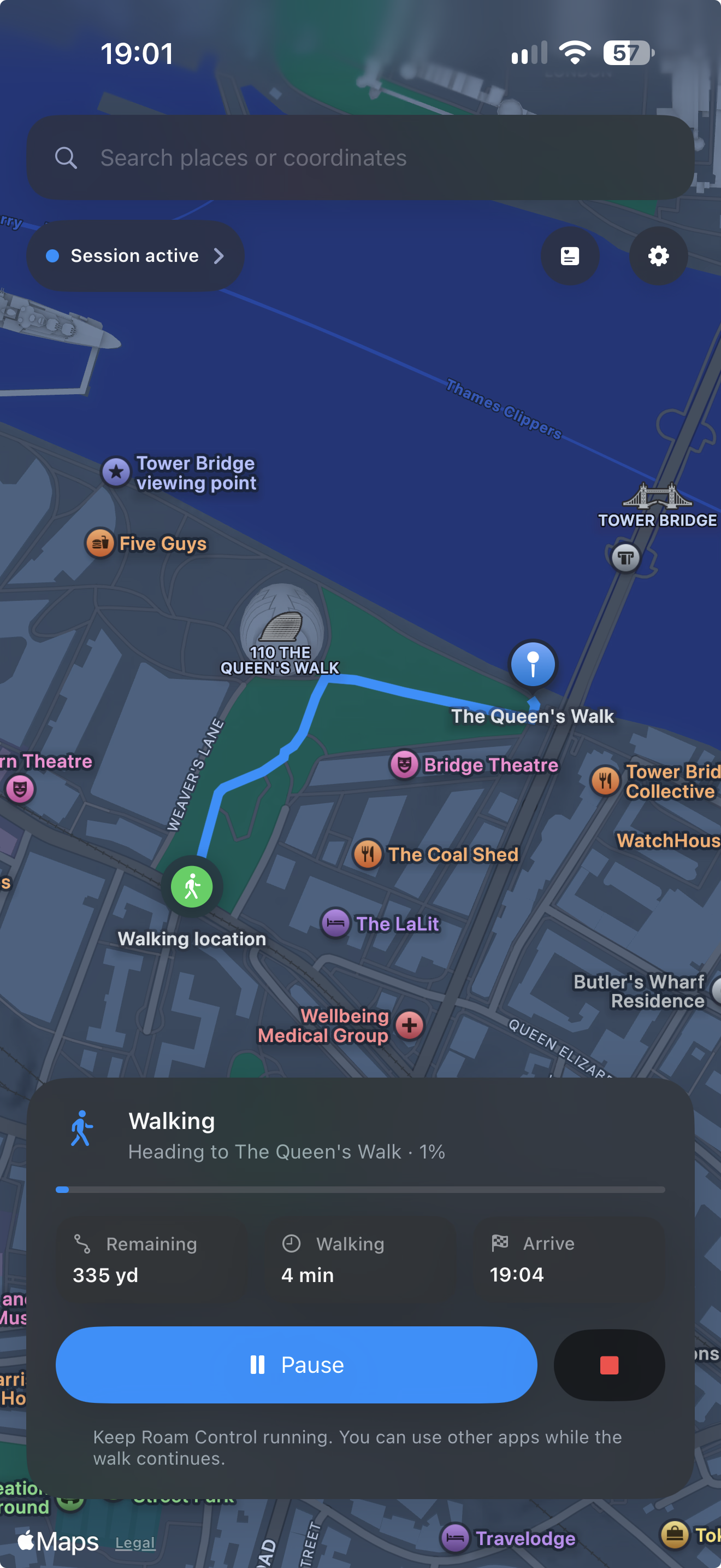 Active simulated walking route
