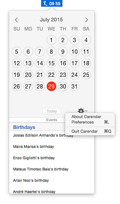 Popup for settings