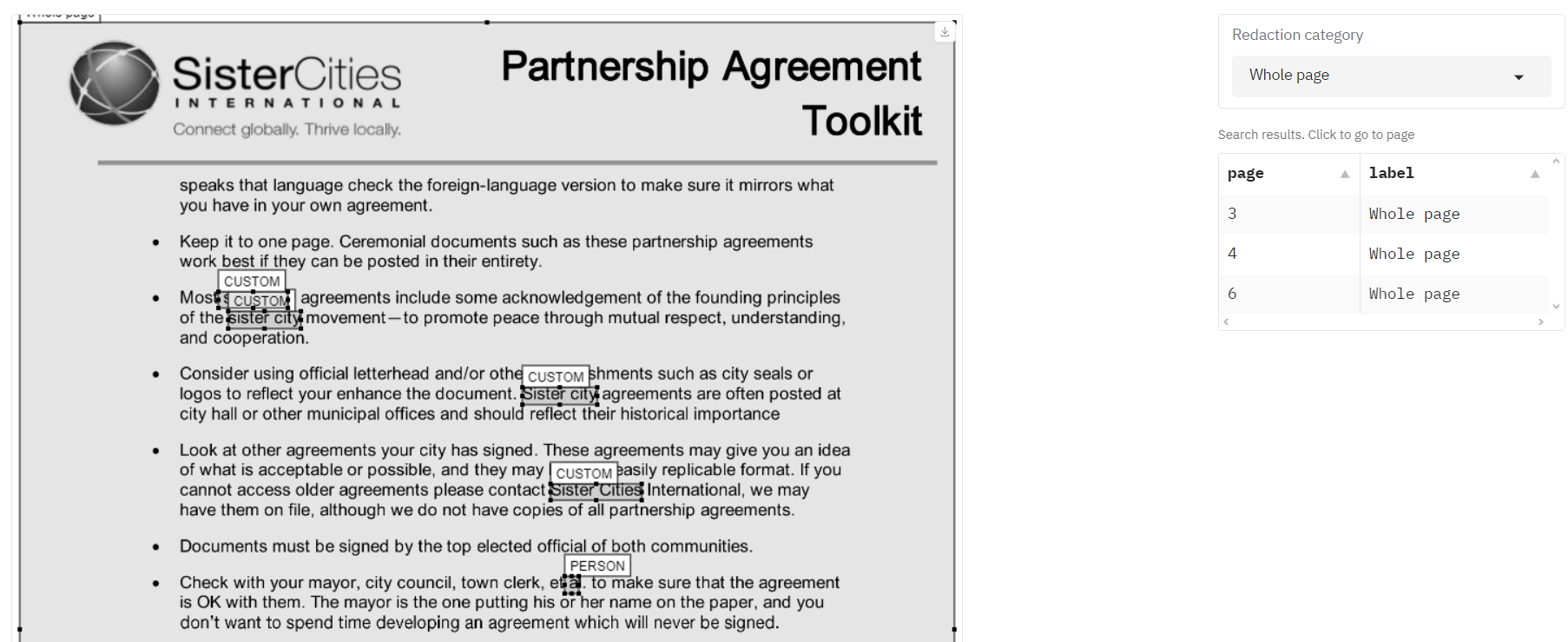 Whole page partnership redaction