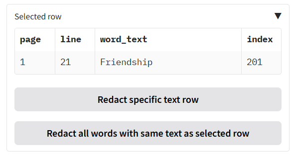 New redaction all from specific row